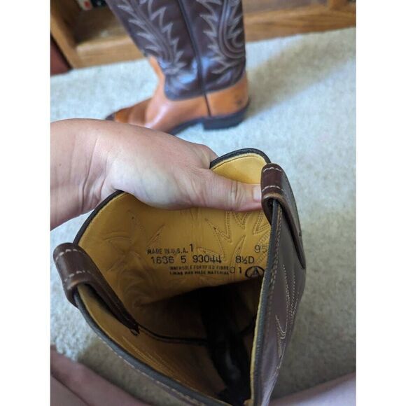 Men’s 8.5D Brown Leather Western Cowboy Boots Pointed Toe Mid Calf Shaft - Picture 5 of 8